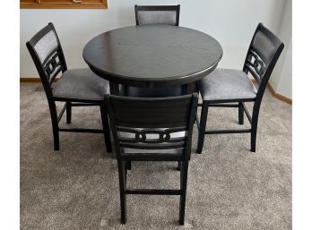 American Furniture Tan Naht Pub Style Wood Dining Table With (4) Grey Material Chairss
