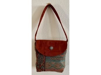 Vintage Red Suede & Tapestry Purse