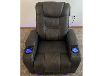 Ashley Furniture Power Recliner With Adjustable Head Rest, Lighted Cup Holders, And Hidden Storage