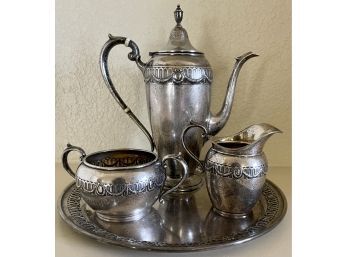 Antique Gorham Sterling Silver No. 2508 Tray, Teapot, Cream, And Sugar - Weighs 846 Grams Total