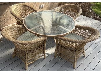 Ebel Weather Wicker St. Martin Collection Drift Wood Glass Top Table And (4) Chairs