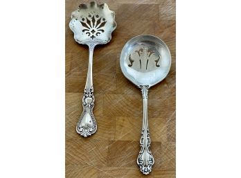 (2) Sterling Silver Pierced Serving Spoons - Reed And Barton And 1899 - Weighs 46 Grams Total