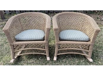 (2) Ebel Weather Wicker St. Martin Collection Drift Wood Rocking Chairs With Cushions