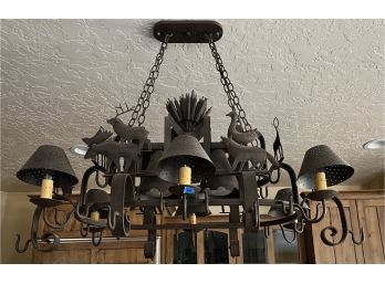 Stunning Bronze Tone Iron Colorado Custom Pot Rack And Light Fixture With Wild Animal Motif