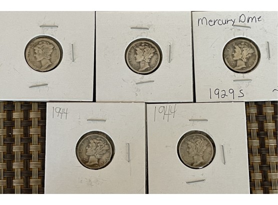 (5) Mercury Dimes - 1929 S - 1944 Assorted Dates