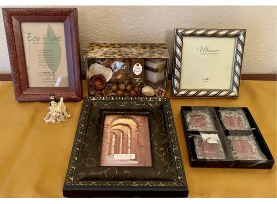 Home Decor Lot Including Picture Frames, Candle, And Incense
