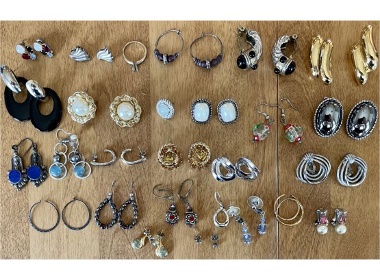 Collection Of Vintage Clip On, Post, And Wire Earrings - Some Sterling Silver
