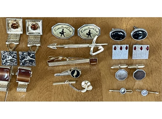 Collection Of Assorted Men's Cuff Links And Tie Tacks -  Krementz, Hickok, And Swank