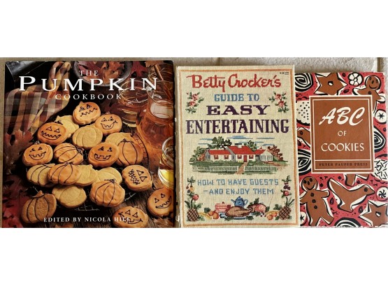 (3) Vintage Cookbooks Betty Crocker Easy Entertaining 1959, Pumpkin Cookbook, ABC's Of Cookies 1969