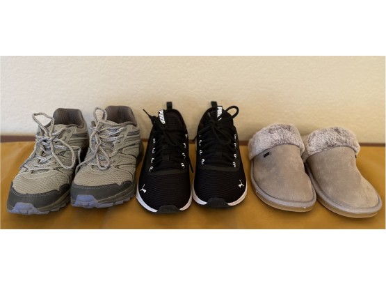 (3) Pairs Of Women's Shoes Fila Size 8.5, Puma Size 8.5, Nautica Slippers Size 8.5