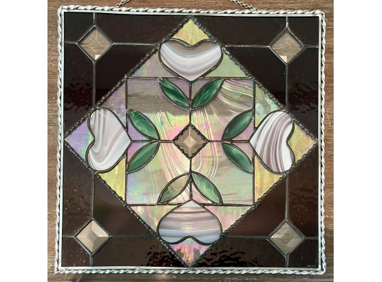 Stained Glass Hanging Panel With Hearts