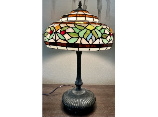 Stained Glass Lamp With Bronze Metal Base Works (2 Of 2)