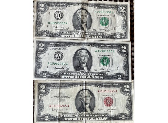 (3) Two Dollar Bills - (2) 1976 And (1) 1963