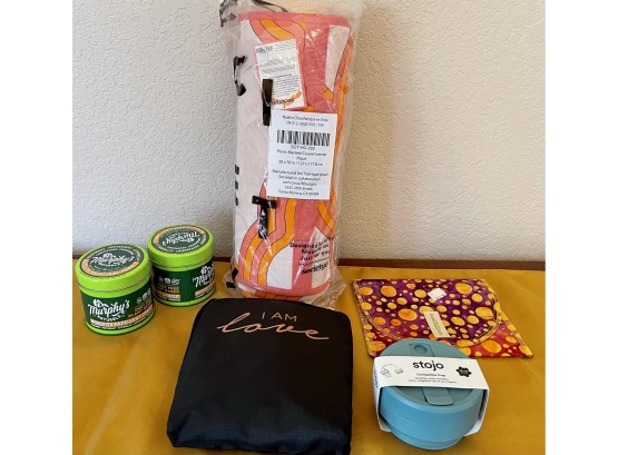 Picnic Lot - (2) Murphy's Citronella Candles, Blanket, Love Blanket, Snack Pouch, And Collapsible Cup