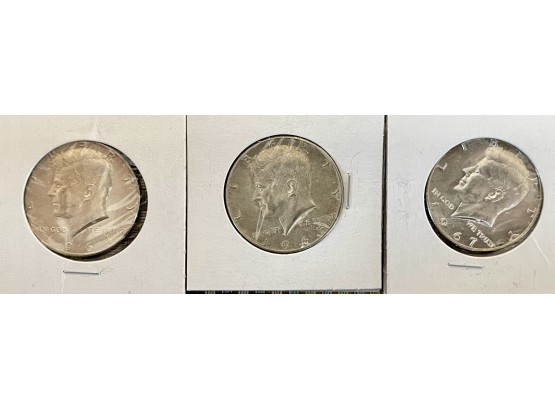 (3) Kennedy Silver Half Dollar Coins - 1964, 1965, 1967