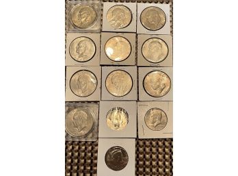 Collection Of Vintage Coins - Eisenhower Dollar Coins - Kennedy Half Dollar Coins Bicentennial - 1970's