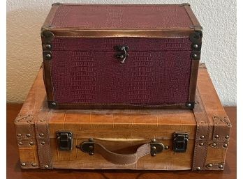 (2) Leather And Metal Trim Briefcase And Trunk Decor (as Is)