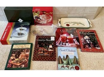 Vintage Collection Of Christmas Including Mikasa Serving Trays, Williams - Sanoma, Christmas Books, And More