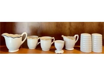 Collection Of White Syracuse China, Pitcher, J.R. Egg Cup, Salt And Pepper, And More