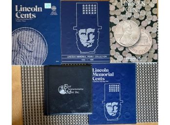 (4) Lincoln Cents Coin Collecting Albums And Completed - 1941, 1959, 1975, And First Commemorative Mint Set