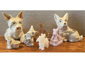 Small Collection Of Assorted Glass, Stone, And Ceramic Terriers - Salt, Planters, And More