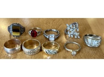 Collection Of Vintage Costume Metal And HGE Rings - Tiger Eye, Rhinestones, Colored Stones, And More