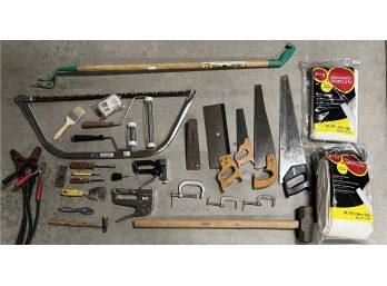 Tool Lot - Saws, Screwdrivers, Clamps, Sledge Hammer, Staple Guns, And More