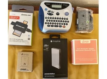Electronics Lot - Brother P Touch 1180, Sonix Speaker, Nimble Champ Light, Mophy Power Station, And More