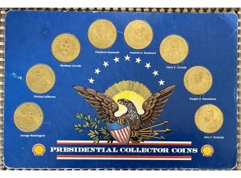 Presidential Collectors Coin Board With 8 President Dollar Coins