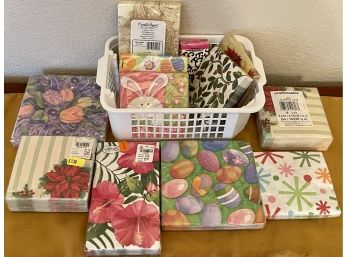 Large Basket Of Assorted Print Napkins - Holiday,  Floral, Birthday, And More