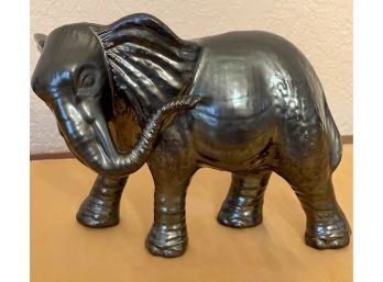 Vintage Black Metallic Ceramic Elephant 7 Inches High