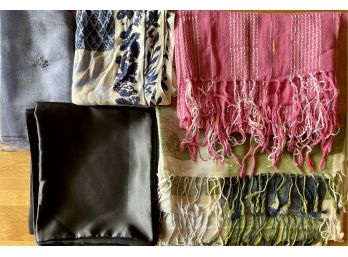 Collection Of Assorted Scarves - Liz Clayborne, Black Polyester, Blue Elaine Gold Embroidered, And More
