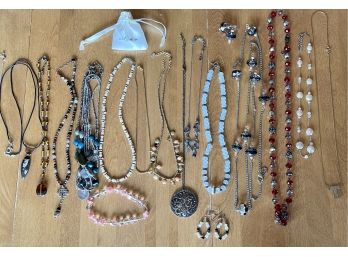Collection Of Costume Necklaces - Beads, Rhinestones, Faux Pearls, Ethika, And More