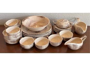 Collection Of Mid-century Modern Vernonware Barkwood - Plates, Bowls, Cups, Saucer, Gravy, And More