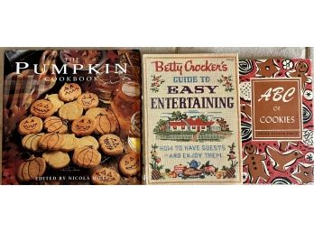 (3) Vintage Cookbooks Betty Crocker Easy Entertaining 1959, Pumpkin Cookbook, ABC's Of Cookies 1969