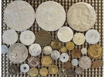 Collection Of Vintage Tokens And Oversized Coins - 1937 Buffalo Head Large Nickel, 1921 Montana Coin, And More
