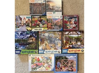 (11) Assorted 500 And 1000 Piece Puzzles - Springbok, Bavaria, Glow In The Dark, And More