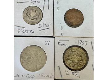 (4) Foreign Coins - Silver Syria Piastres, Lenin CCCP Ruble 1935 Peru, 1903 Centavo