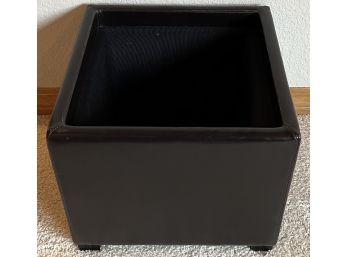 Black Leather Cube Ottoman With Inner Storage
