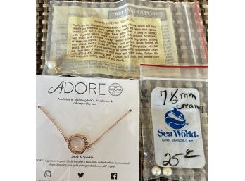 (2) 7.5 Mm Cream Pearls, Pearl Factory Pendant, And Adore Spackle Necklace