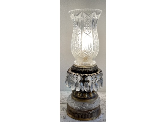 Gorgeous Antique Lead Cut Crystal & Brass Lamp With Prisms (works)