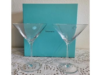 (2) Tiffany & Co. Martini Glasses Made In Slovenian With Original Box
