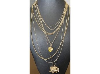 Assorted Gold Filled & Gold Tone Necklaces Including Swarovski Crystal, Elephant, Monet & (1) Bracelet