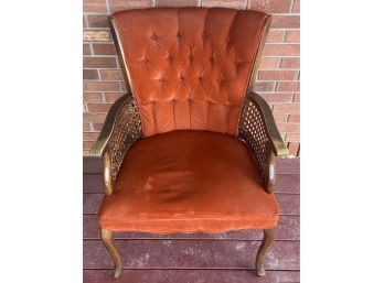 Antique Orange Upholstered Arm Chair With Wicker Sides