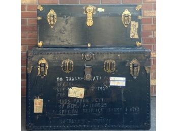 (2) Antique Trunks With Metal Clasps And Leather Handles (as Is)