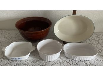 (5) Assorted Pieces Of Ovenware From Corning Ware, Marcrest, & Pfaltzgraff