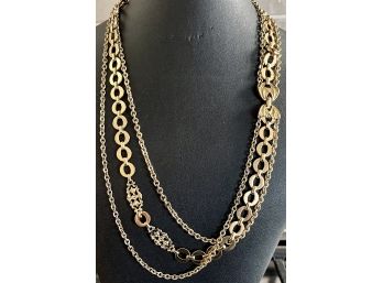 Vintage Monet Multi Strand Gold Tone Embossed Chain Necklace Runway 24' Three Strand