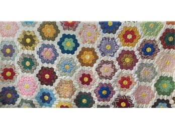 Gorgeous 90' X 100'  Vintage Multi-color Hand Made Quilt