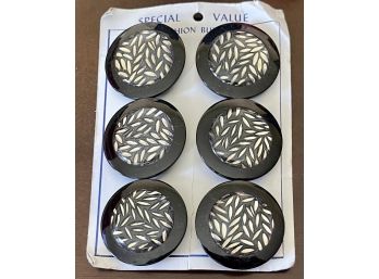(6) Vintage Black & White Large Plastic Lucite Buttons In Original Package