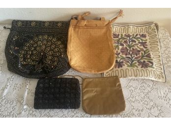 (5) Assorted Purses And Wallets - Beaded, Stitched, And Leather